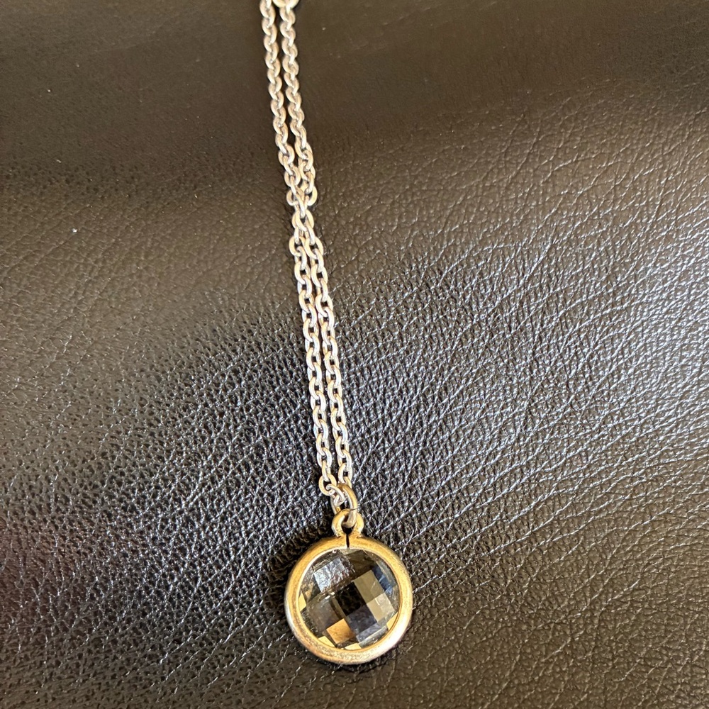 Smoky Quartz Gold Chain & Pendant Necklace with small side faux diamond accent